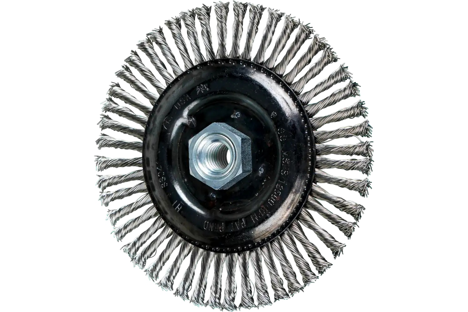 Picture of Pferd Twin Nut Stringer Bead Wheel Brush 6" Dia .020 Stainless Steel 5/8-11 Thread